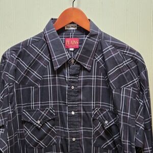 Plains Shirt Mens XLT Black Plaid Long Sleeve Western Snap Button Up Tall